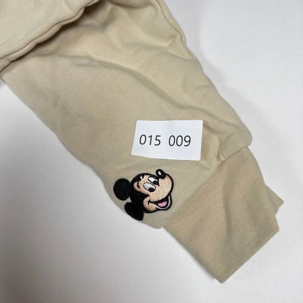 Disney Sweatshirt Unisex Small Tan Peace Sign Mickey Mouse Minimalist Streetwear